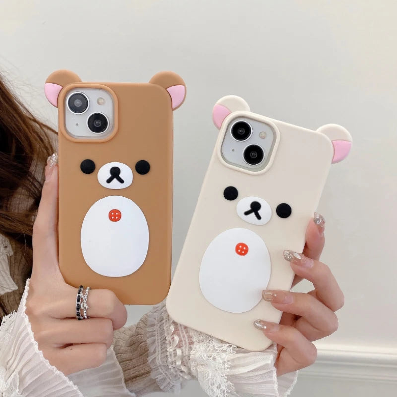 Luxury Solid Color Rilakkuma Soft Silicone Shockproof Phone Case For iPhone 16 Pro Max 14 11 12 13 15 Pro Max Bumper Back Cover
