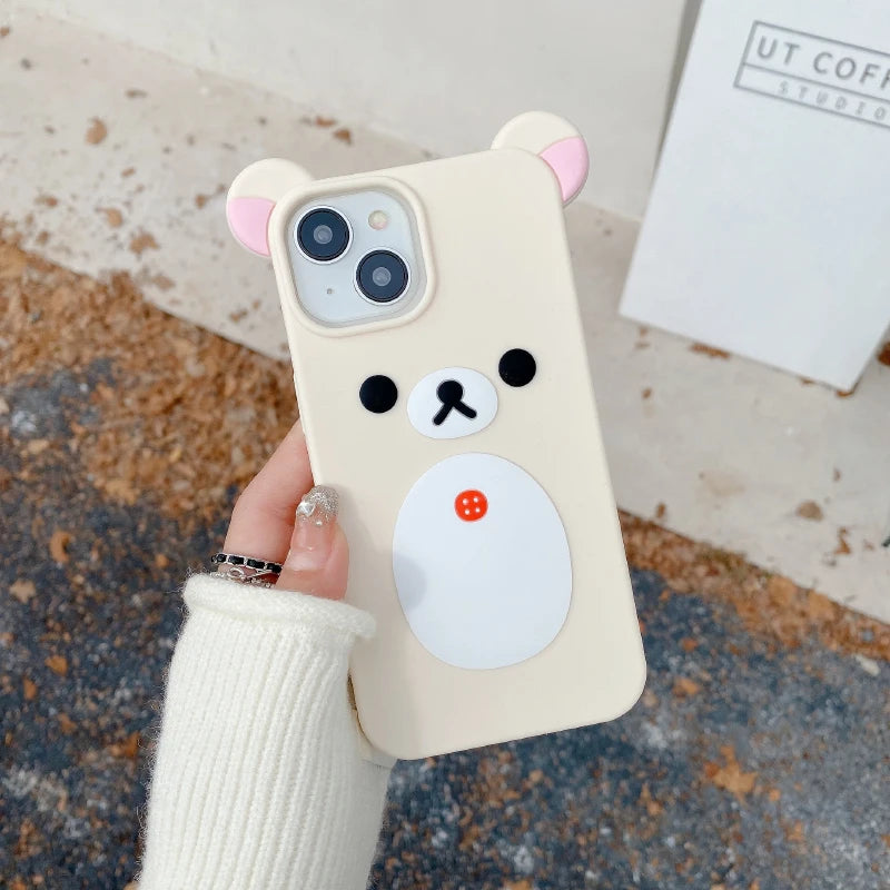 Luxury Solid Color Rilakkuma Soft Silicone Shockproof Phone Case For iPhone 16 Pro Max 14 11 12 13 15 Pro Max Bumper Back Cover