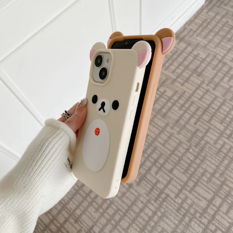 Luxury Solid Color Rilakkuma Soft Silicone Shockproof Phone Case For iPhone 16 Pro Max 14 11 12 13 15 Pro Max Bumper Back Cover
