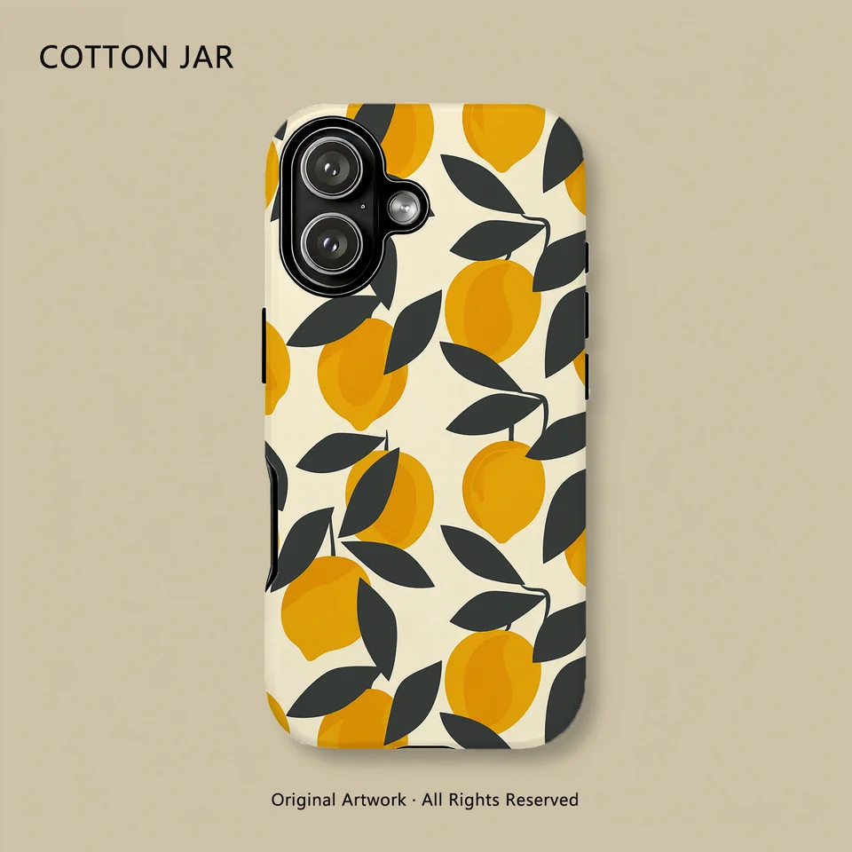 Lemon Branch Print Phone Case For iPhone 17 16 15 Pro Max 14 13 Plus 12 Magnetic Hard PC Wireless Charge Shockproof Fundas