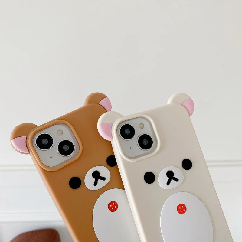 Luxury Solid Color Rilakkuma Soft Silicone Shockproof Phone Case For iPhone 16 Pro Max 14 11 12 13 15 Pro Max Bumper Back Cover