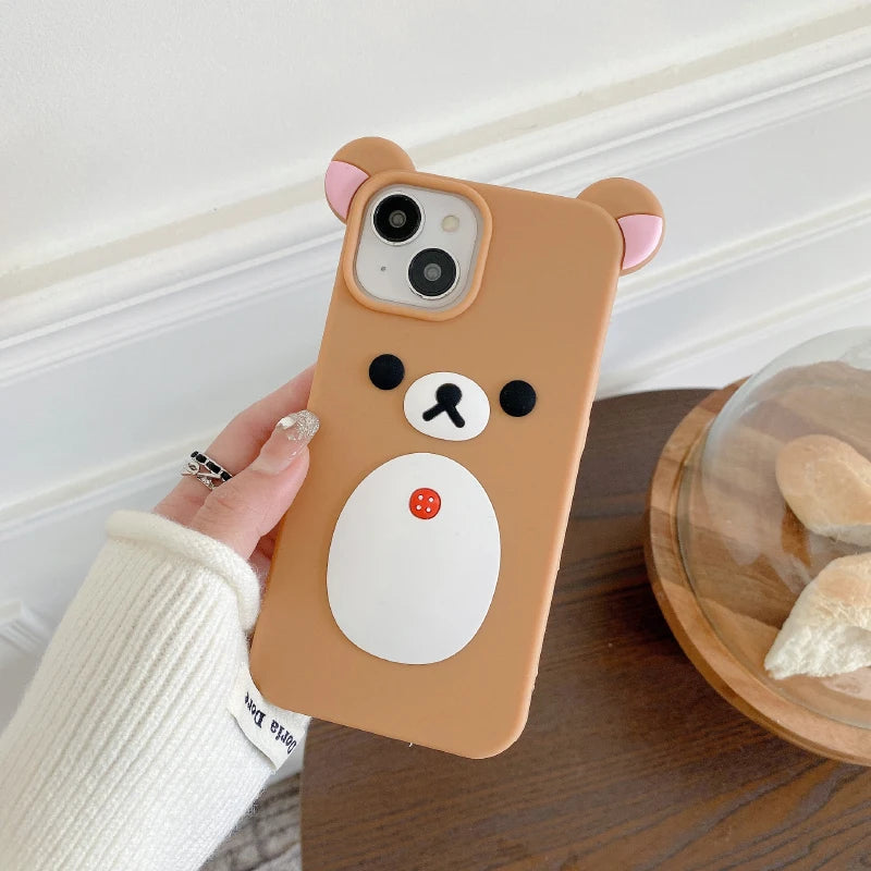 Luxury Solid Color Rilakkuma Soft Silicone Shockproof Phone Case For iPhone 16 Pro Max 14 11 12 13 15 Pro Max Bumper Back Cover