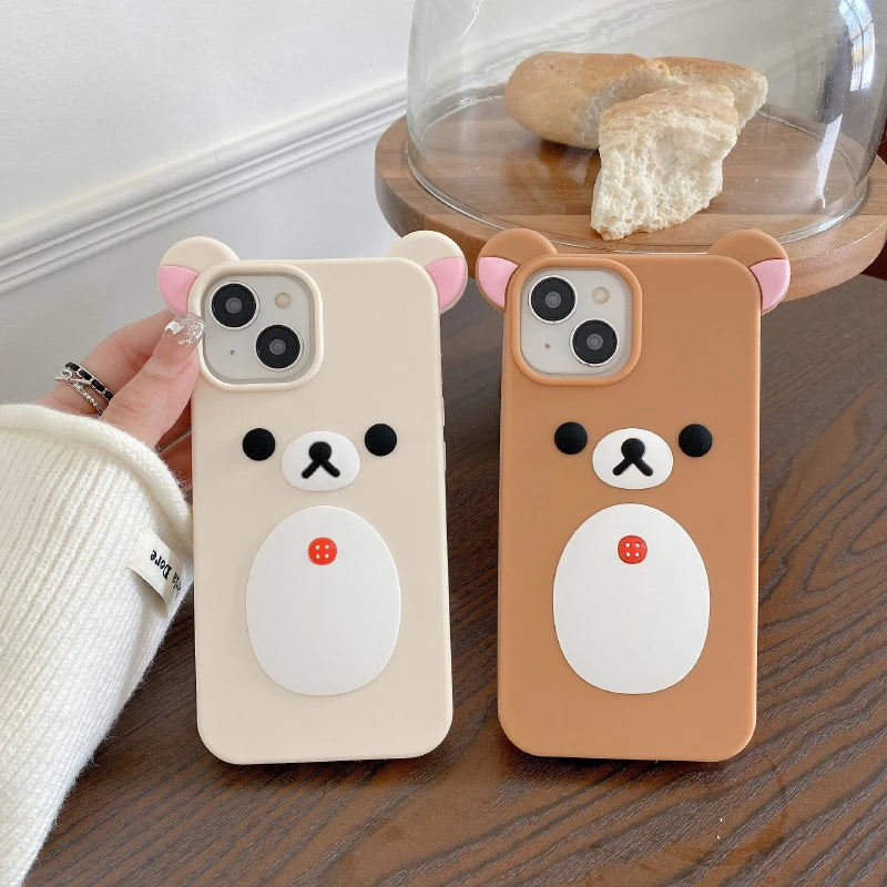 Luxury Solid Color Rilakkuma Soft Silicone Shockproof Phone Case For iPhone 16 Pro Max 14 11 12 13 15 Pro Max Bumper Back Cover