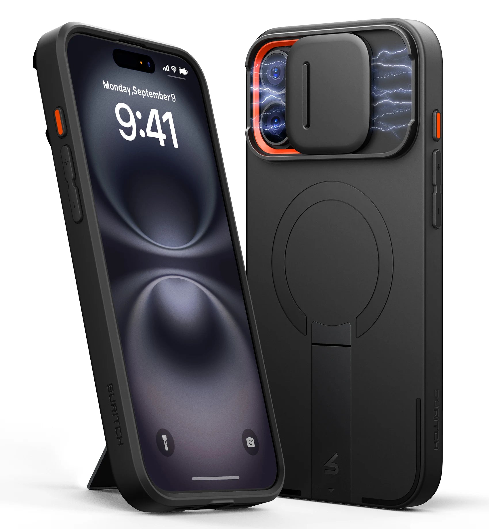 SURITCH for iPhone 16 Pro Max Case  with Stand Mobile Phone Case Camera Protection Slide Camera Shockproof Protective Case Cover