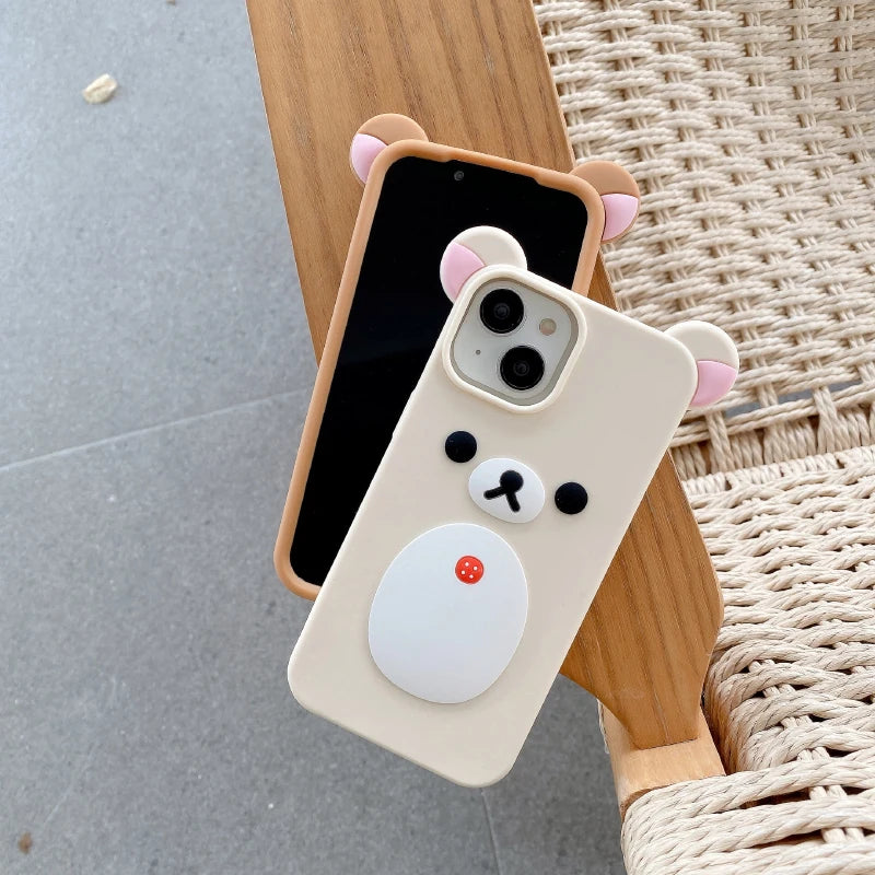 Luxury Solid Color Rilakkuma Soft Silicone Shockproof Phone Case For iPhone 16 Pro Max 14 11 12 13 15 Pro Max Bumper Back Cover
