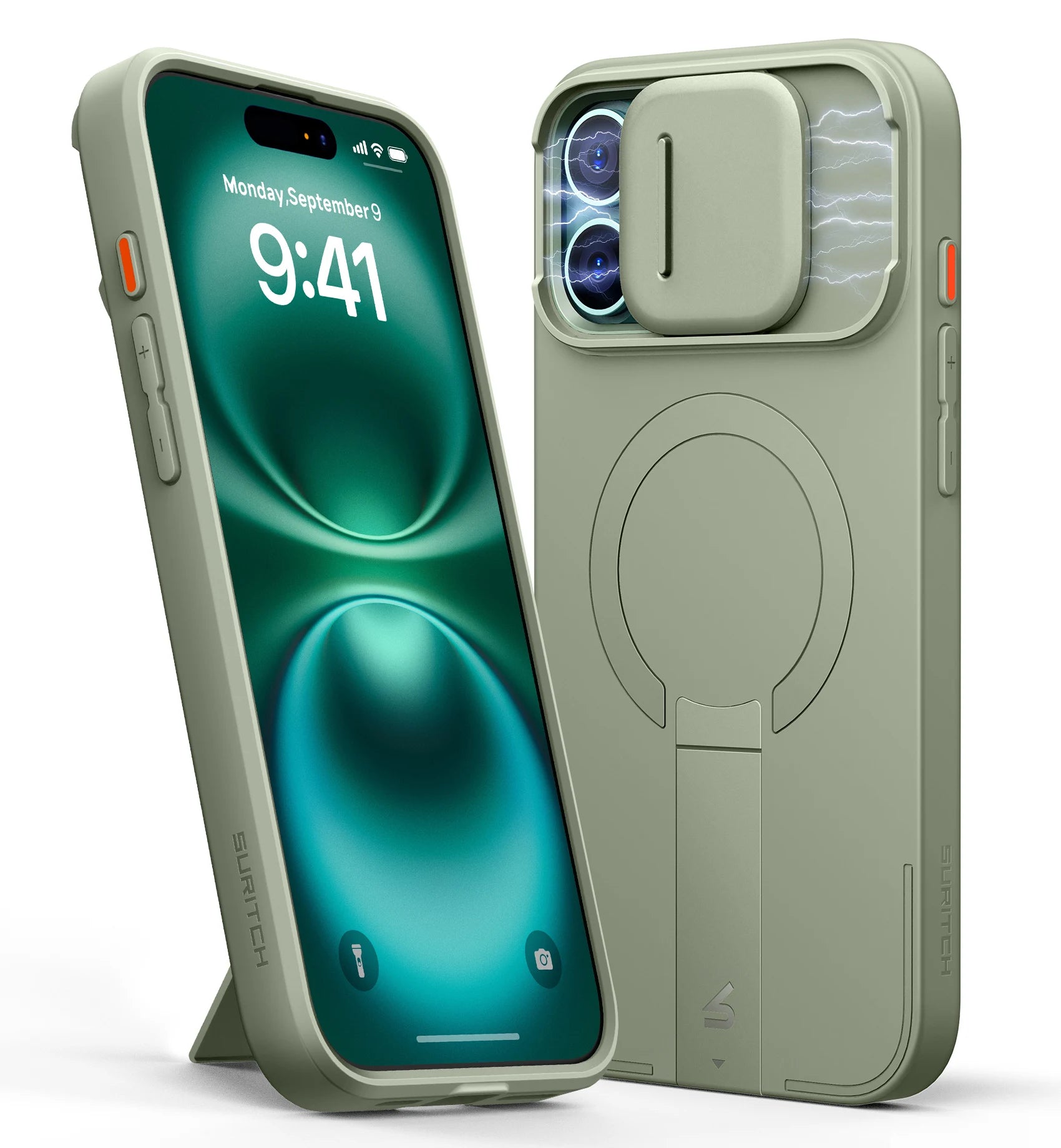 SURITCH for iPhone 16 Pro Max Case  with Stand Mobile Phone Case Camera Protection Slide Camera Shockproof Protective Case Cover