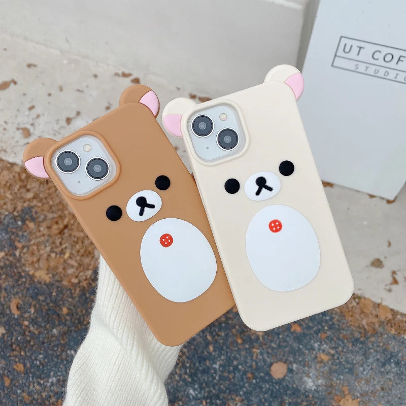 Luxury Solid Color Rilakkuma Soft Silicone Shockproof Phone Case For iPhone 16 Pro Max 14 11 12 13 15 Pro Max Bumper Back Cover