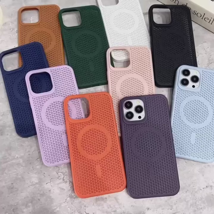 Cooling Heat Dissipation For Magsafe Magnetic Case For iPhone 17 16 14 15 13 12 11 Pro Max Mesh Breathable Grid Matte Hard Cover