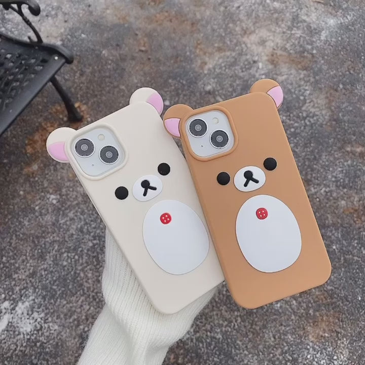 Luxury Solid Color Rilakkuma Soft Silicone Shockproof Phone Case For iPhone 16 Pro Max 14 11 12 13 15 Pro Max Bumper Back Cover